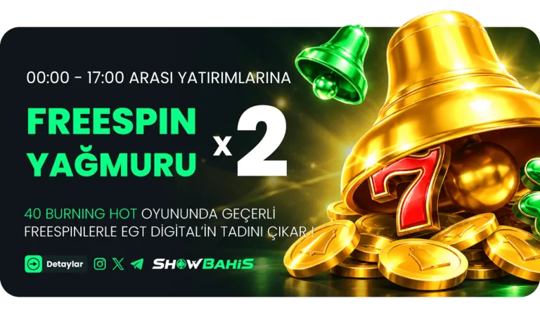 Freespin yağmuru x2 — 00:00-17:00 arası yatırımlarda 40 Burning Hot freespin